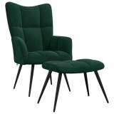 Cumpara ieftin Scaun de relaxare cu taburet, verde inchis, catifea