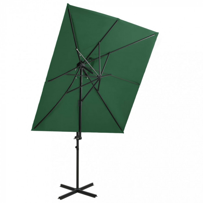 Umbrelă suspendată cu &icirc;nveliș dublu, verde, 250x250 cm