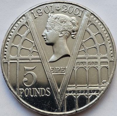 5 pounds 2001 Marea Britanie, 100th anniversary of the death of Queen Victoria, unc-Aunc, km#1015 foto