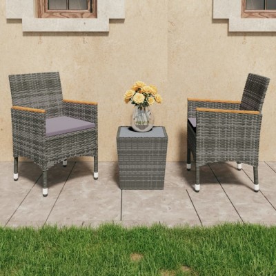 Gossi set mobilier bistro, 3 piese, gri, poliratan/sticla securizata foto