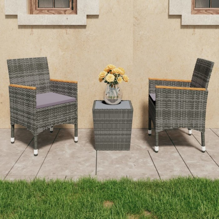 Gossi set mobilier bistro, 3 piese, gri, poliratan/sticla securizata