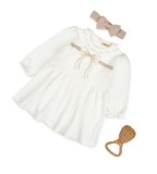 Cumpara ieftin Set rochita cu bentita, Bow, BabyCosy, 100%bumbac organic, Stone (Marime: 9-12 luni)