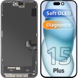 Cumpara ieftin Display cu Touchscreen MP compatibil cu Apple iPhone 15 Plus, cu Rama, Versiune Soft OLED FHD Diagnostic, Negru