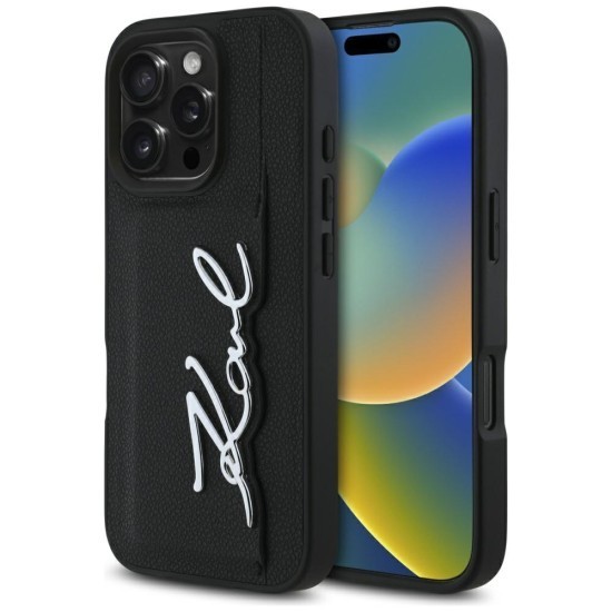 Husa iPhone 16 Pro Max - Karl Lagerfeld Hardcase Leather Cardslot (KLHCP16XPGPVKSK) - Metal Signature