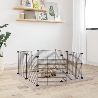 vidaXL Cușcă animale de companie cu ușă, 8 panouri, negru 35x35cm oțel foto