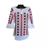Cumpara ieftin Bluza Tip Ie Traditionala Alba cu Motiv Geometric Rosu de Dama - IMS125