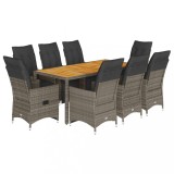 Cumpara ieftin Set bistro de gradina cu perne, 9 piese, gri, poliratan
