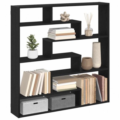 Raft cubic de perete cu 7 compartimente negru lemn prelucrat foto
