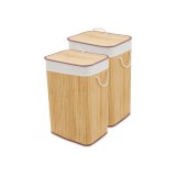 Set 2 cosuri de rufe din bambus si captuseala cu capac, lemn, 40x30x60 cm, 72 L