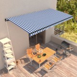 Cumpara ieftin Copertină retractabilă manual, albastru și alb, 600 x 300 cm