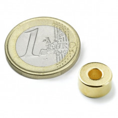 Magnet neodim inel Ø10/4 x 5 mm, putere 2,5 kg, N42, placat aur