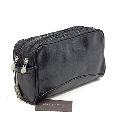Trusa cosmetice, portfard din piele naturala , neagra, T102 foto
