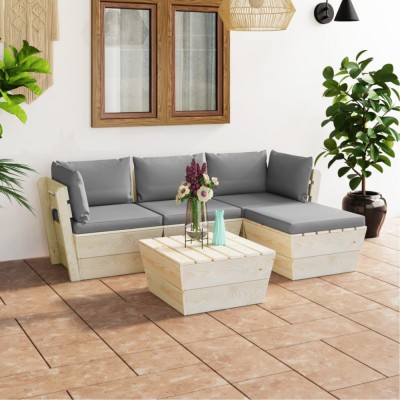 vidaXL Set mobilier grădină din paleți cu perne, 5 piese, lemn molid 3063469 foto