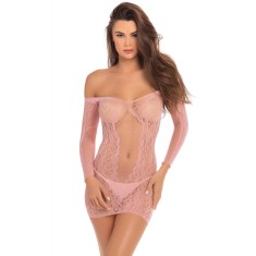 Rochie Mini Demure cu Maneci Lungi Roz S/M