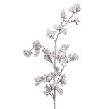 Ramura Decorativă Crăciun, Model cu Bile Mici Glitter, Culoare Alb, Lungime 76cm, Oem