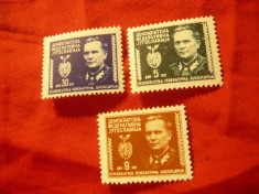 Set 3 Timbre Iugoslavia 1945 - Maresal J.Broz Tito , 3 val.: 5,9,30dinari foto