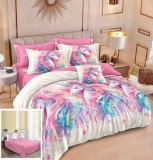 Lenjerie Pat Bumbac 4 Piese Alb Roz, 200x230/240x250 cm, Fata Perna 55x75/70x70 cm