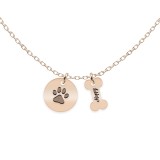 Colier Personalizat Argint 925 placat Aur Roz, Banut si Os, cu Nume - Bijuterie Unicat