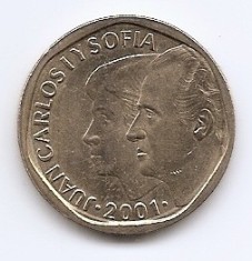 Spania 500 Pesetas 2001 - (Regelui Juan Carlos I și Regina Sofia) Bronz aluminiu, 28 mm KM-924