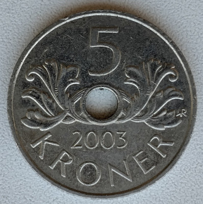 Moneda Norvegia - 5 Kroner 2003 - An rar foto