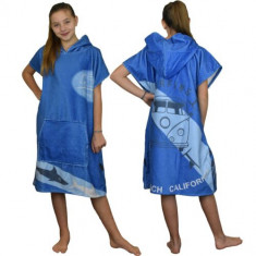 Poncho de baie pentru copii Homelevel, 8-13 ani, Albastru, Bumbac organic, 54934.04