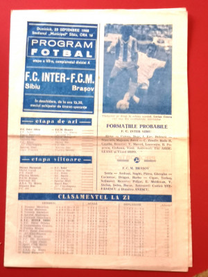 Program meci fotbal FC INTER SIBIU - FCM BRASOV (25.09.1988) foto