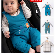 Set salopeta cu catelusi si bluzita pentru bebelusi, Tongs baby (Culoare: Albastru, Marime: 9-12 luni)