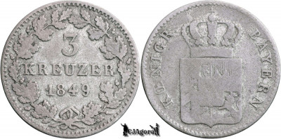 1849, 3 Kreuzer - Maximilian al II-lea - Regatul Bavariei | KM 800 foto