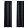 Draperii opace cu carlige, 2 buc., negru, 140 x 225 cm
