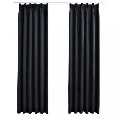 Draperii opace cu carlige, 2 buc., negru, 140 x 225 cm foto