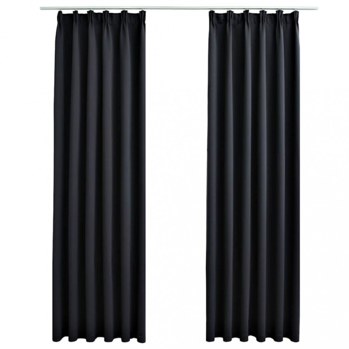 Draperii opace cu carlige, 2 buc., negru, 140 x 225 cm