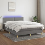 vidaXL Pat cu arcuri, saltea și LED, gri &icirc;nchis, 140x190 cm, textil