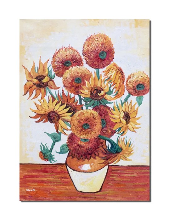 Tablou celebru pictat manual, Vaza cu floarea soarelui, 70x50cm ulei pe panza, reproducere Vincent van Gogh