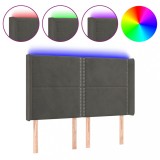 Cumpara ieftin Tablie de pat cu LED, gri inchis, 147x16x118/128 cm, catifea