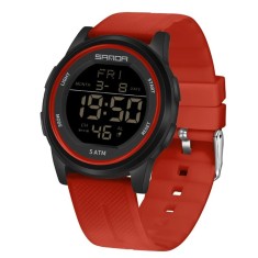 Ceas Copii Sanda 6182 Rosu-Negru , Design Sport, Digital, Afisaj Data, Alarma, Rezistent la Apa 5ATM