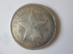 Rara! Cuba 1 Peso 1934 argint 900 moneda din imagini,diametrul=38 mm,greutate=26,70 grame