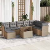 vidaXL Set canapele de grădină, 9 piese, cu perne, bej, poliratan 3326210