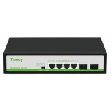 Switch 6 porturi Tiandy, 4 porturi PoE, 2 porturi SFP, putere PoE 60W, 12Gbps SafetyGuard Surveillance