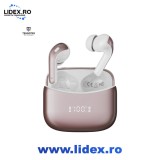 Casti Wireless n-Ear Bluetooth 5.4 TehnoTek, Anulare Zgomot, Autonomie 48h, Microfon HD, Control Tactil, Afisaj Digital, IPX5, Sport, Roz