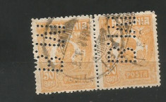 No(08)timbre-Romania 1919-L.P.73-UZUALE FERDINAND-perfin M.B- 50 bani foto