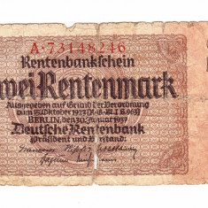 Bancnota Germania 2 mark/marci 1937, circulata, uzata rau