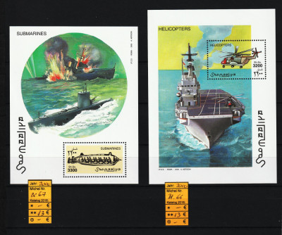 Timbre Somalia, 2000 | Submarine, Nave, Elicoptere | 2 Coliţe - MNH | aph foto