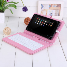 Husa Tableta 7 Inch Cu Tastatura Micro Usb Model X , Roz C6 foto