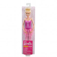 Papusa Barbie balerina blonda cu costum roz, 3 ani+