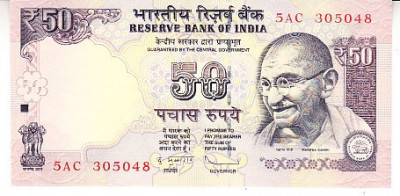 M1 - Bancnota foarte veche - India - 50 rupii - 2012 foto