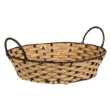 Coș Decorativ Bucătărie, Rotund, Cadru Metalic, Culoare Ecru și Maro, Diametru 31.5cm, &Icirc;nălțime 8.5cm, Impletit