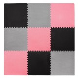 Covor din spuma pentru copii, tip puzzle forme, 27 piese, termoizolant, 179&times;179 cm, gri roz Household NewTrend