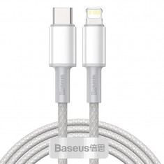 Cablu Alimentare si Date Baseus High Density Braided Fast Charging USB Type-C la Lightning Iphone PD 20W braided 2m Alb