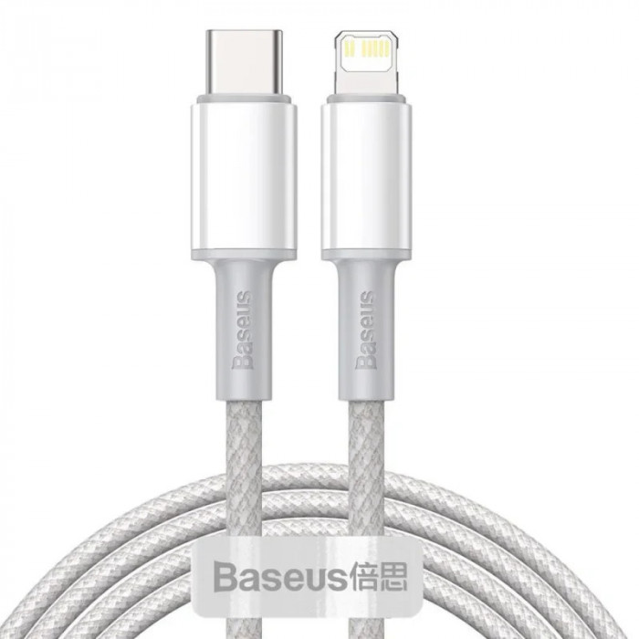 Cablu Alimentare si Date Baseus High Density Braided Fast Charging USB Type-C la Lightning Iphone PD 20W braided 2m Alb