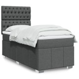 vidaXL Pat box spring cu saltea, gri &icirc;nchis, 90x190 cm, textil 3291531